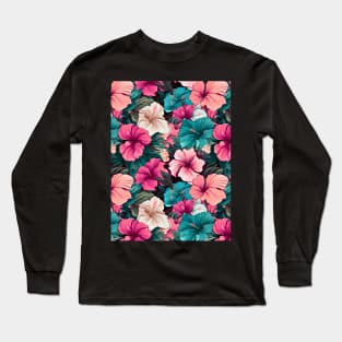 #38 Floral Pattern. Hibiscus Flower Pattern. Long Sleeve T-Shirt